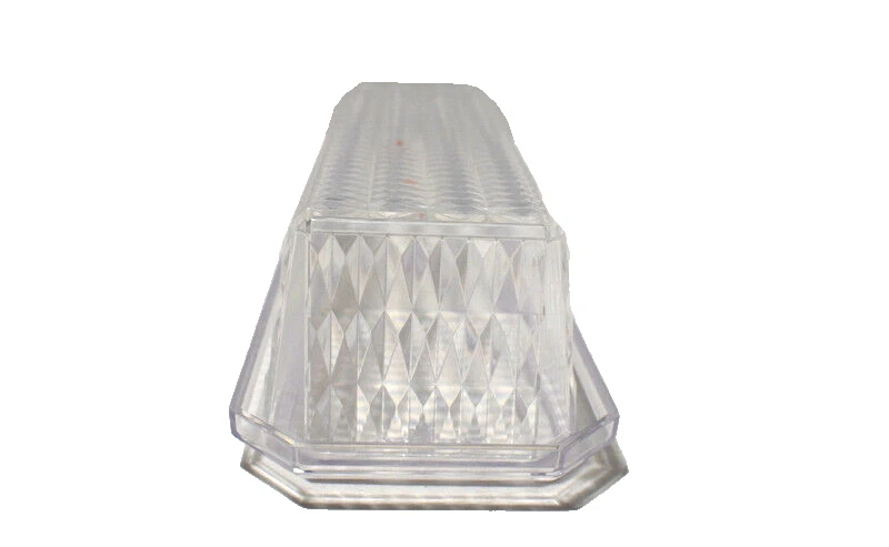 Plato de mantequilla vintage flecha 202 plástico transparente con tapa patrón de diamante geométrico Foto 2 de 4