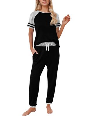 Women Lounge Sets Two Piece Loungewear Short Sleeve Crewneck Jogger Pajama  Set