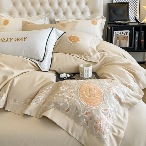 100%Cotton Bedding Sets Embroidery Duvet Cover Flat Sheet Brushed Bed Set 4pcs - Picture 13 of 14