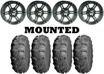 Kit 4 ITP Mud Lite XL Tires 27x9-12/27x12-12 on ITP SS212 Matte Black Wheels IRS