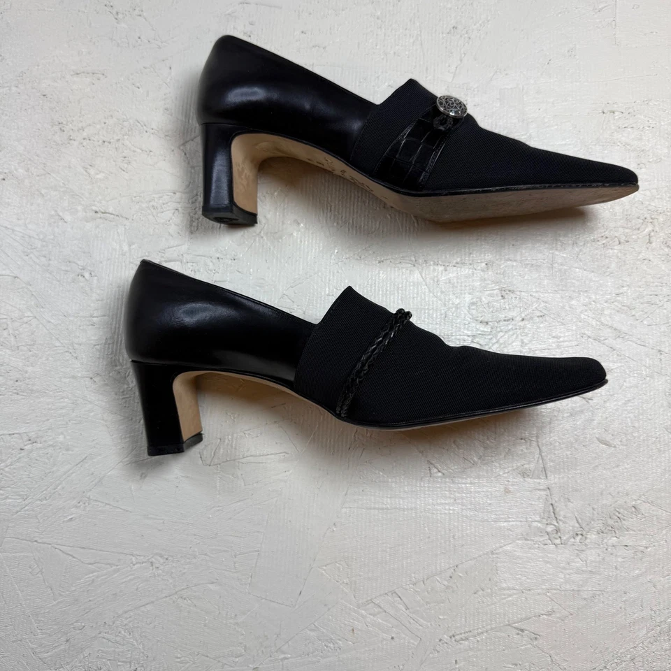 Zapatos de salón Brighton Hechos en Italia de tela negra con ribete de tacón bloque para mujer 8M Foto 4 de 4