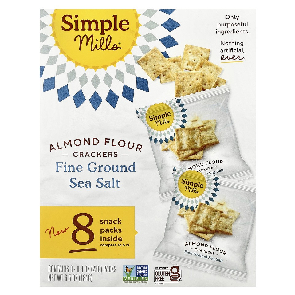 Almond Flour Crackers, Fine Ground Sea Salt, 8 Packs, 0.8 oz (23 g) Each