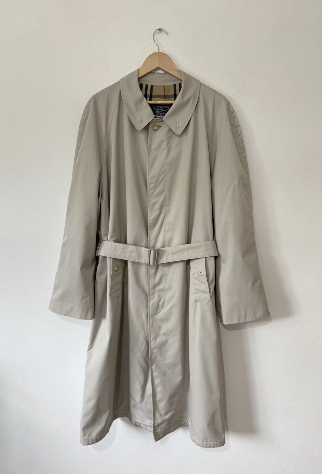 Burberry trench uomo anni '70 con cintura balmacaan beige nova check 44R