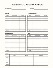 Digital PDF Elegant and Clean Monthly Budget Planner Sheet Instant Download