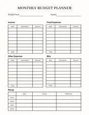 Digital PDF Elegant and Clean Monthly Budget Planner Sheet Instant Download