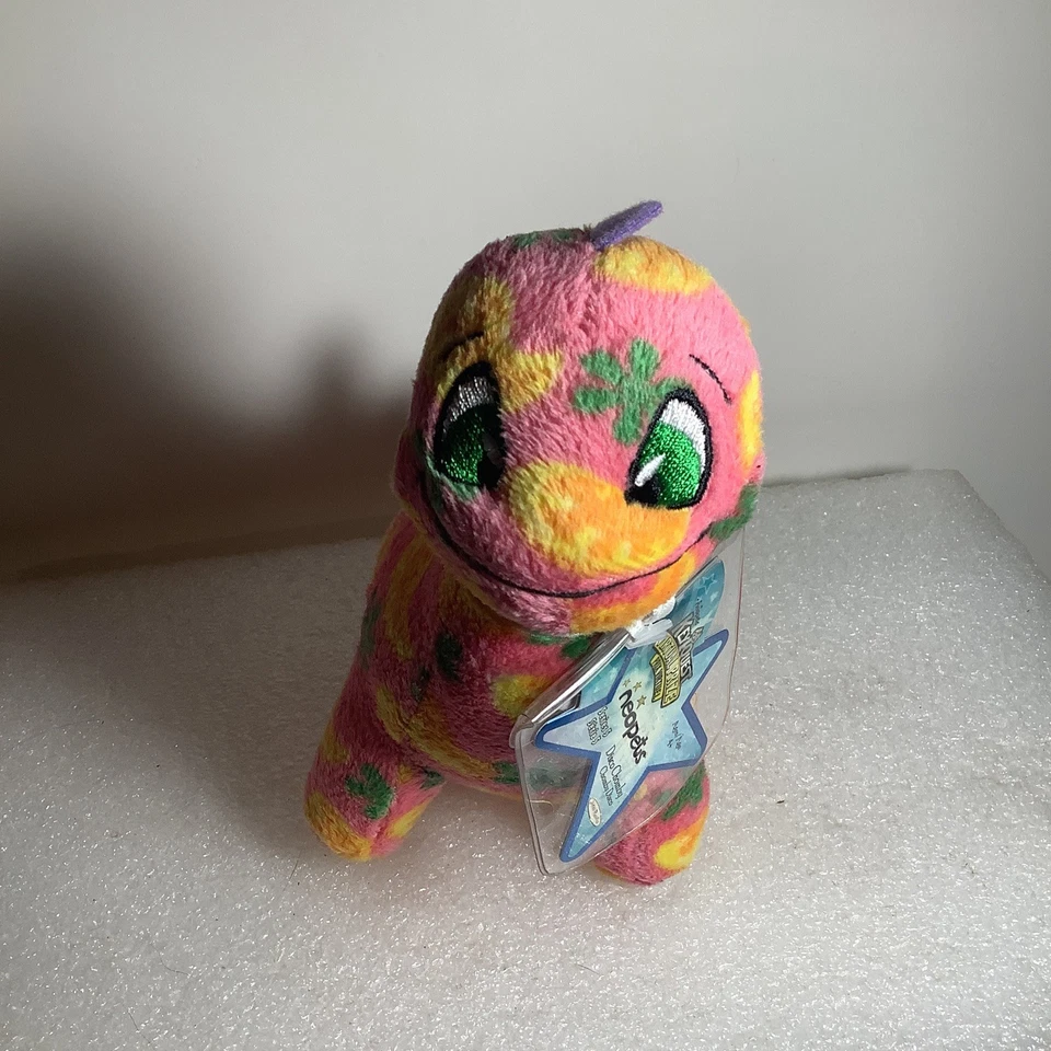 Neopets Disco Chomby Plush Dinosaur Keyquest Pink Green Yellow Jaks Pacific 2008 - Image 2 of 4