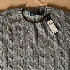 NEW POLO Ralph Lauren Classic Gray Cable Knit 100 Cotton Crewneck Sweater XXL