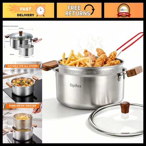Olla Freidora 4L con Cesta, Asas Cool Touch, Compatible con Todas las Estufas