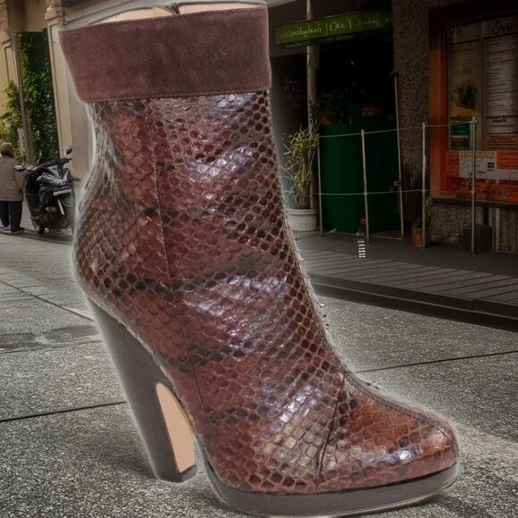 Dolce & Gabbana Brown Exotic Python Leather Suede… - image 1