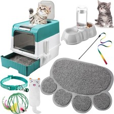 Tioncy 7 Pcs Small Cat Kitten Starter Kit Cat Litter Box with Shovel Paw Litter
