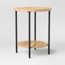 Wood and Metal Round End Table with Natural Finish