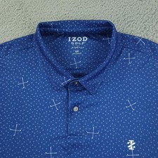 IZOD Golf Polo Shirt Mens 2XL Blue Stretch Allover Print Short Sleeve Graphic