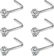 Nose Studs for Women Men L Shaped Rings 3.0mm 20 Gauge White