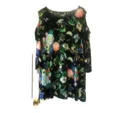 Attitudes by Renee Floral & butterfly print Cold shoulder 3/4 sleeve Tunic 2XL