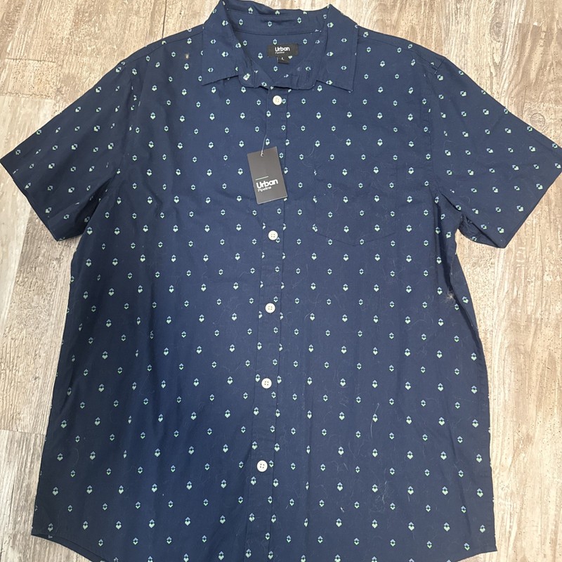 Urban Pipeline casual short-sleeve button-up cotton shirt Blue Green Men’s SizeL
