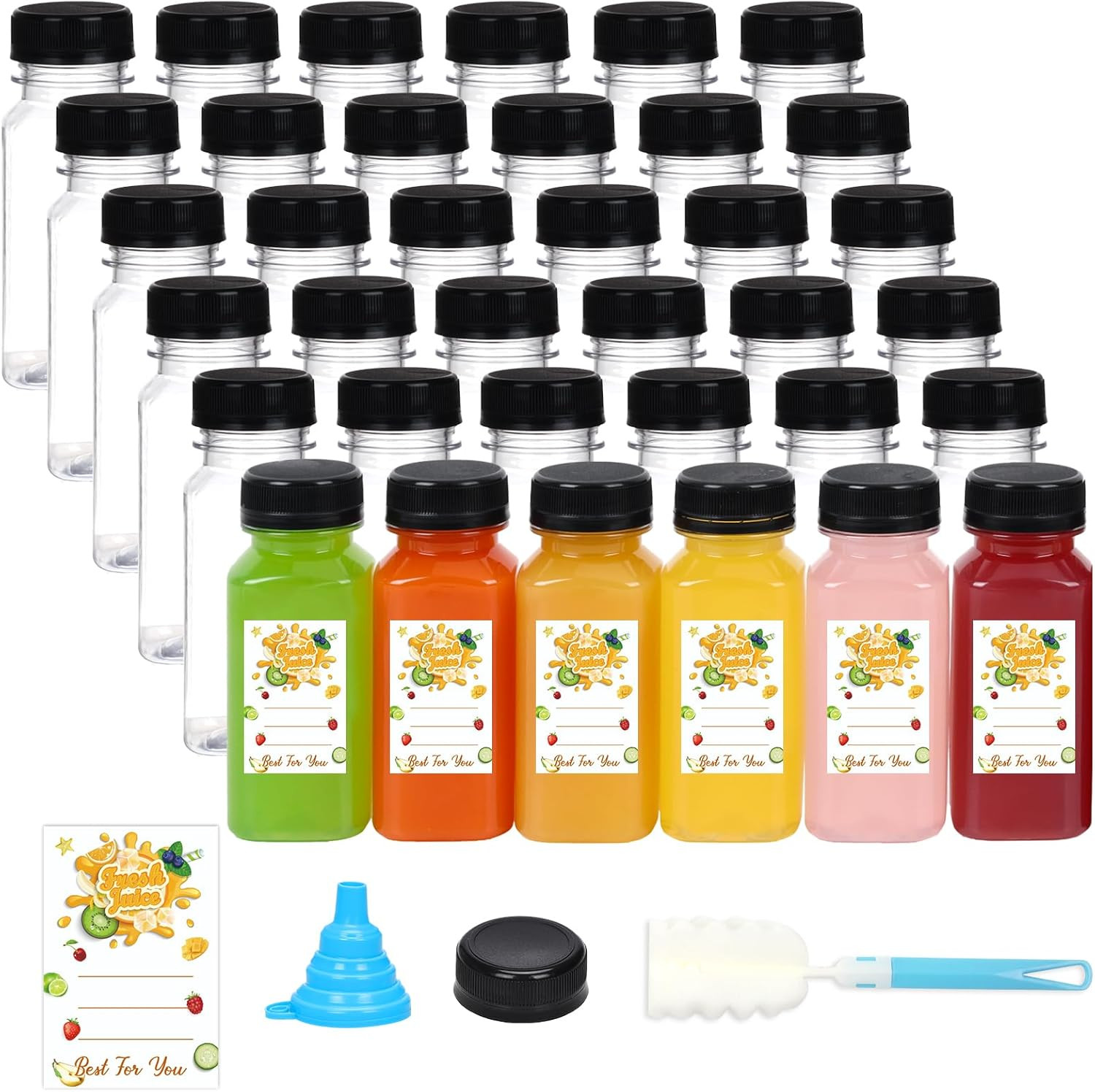 36Pcs 16Oz Empty Plastic Juice Bottles with Caps, Reusable C