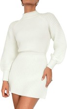 Women's 2025 Turtle Neck Mini Sweater Dress Long Ribbed, Size Large