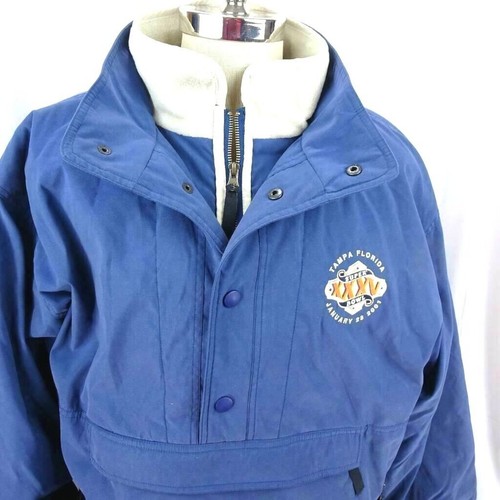 2001 Heavy Weight Pull Over Jacket Super Bowl Football Blue Men Size XL Vintage - Picture 2 of 10
