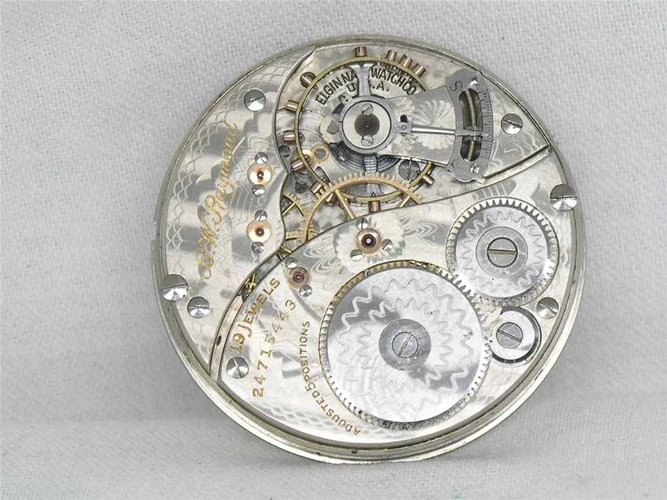 RELOJ BOLSILLO ANTIGUO ELGIN 19 JOYA 16S BW RAYMOND GR 455 CON ESFERA MONTGOMERY Foto 3 de 4