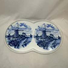VTG Deft Blue Hand-decorated Dutch HOLLAND Windmill Country Scene 15" Plate Tray