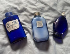 2 Vintage Evening in Paris Talcom Powder Full & Empty Cologne Bottle Cobalt Blue