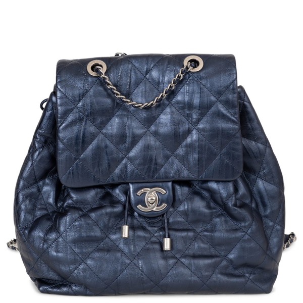 73346 echt CHANEL marineblau Leder 17K RUCKSACK IST HINTEN GROßE Tasche