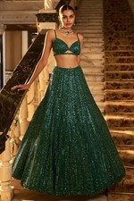 Indian Designer Net Green Lehenga Choli With Dupatta For Reception Wear