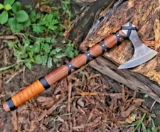 Handmade Carbon Steel Ragnar LothBrok Viking Axe & Leather Sheath Battle Ready