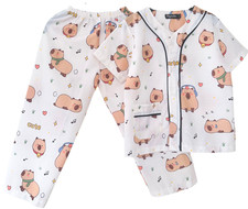 Kids Capybara Print Pajama Set 1-11Y  Boys Girls Cotton Viscose Sleepwear PJs