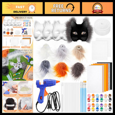 33 Pcs DIY Cat Mask Kit for Beginners - Blank Masks, Faux Fur, Felt, Mesh Sheets