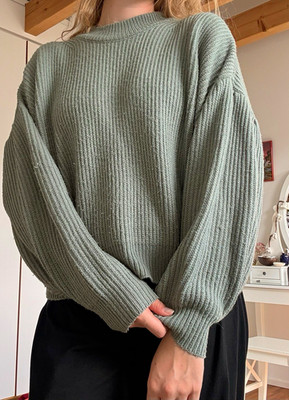 24COLOURS Damen Feinstrick Rippstrick-Pullover Grün Rundhals Langarm Gr. 34