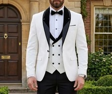 Men Suit White Tuxedo 3 Piece Slim Fit Party Wear Wedding Elegant Dinner Suits