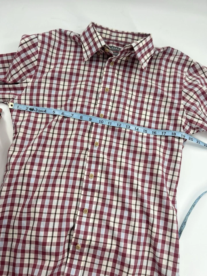 Camisa de vestir Enro sin hierro para hombre con botones borgoña a cuadros talla LT Foto 3 de 4