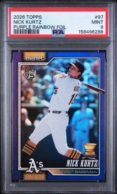 2026 TOPPS #97 NICK KURTZ PURPLE RAINBOW FOIL /250 PSA 9 ATHLETICS #97