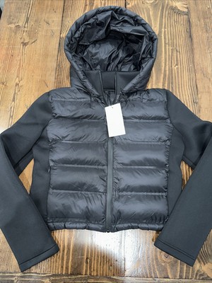 Zara Womens XL Puffer Coat Crop Jacket Anorak Black NWT