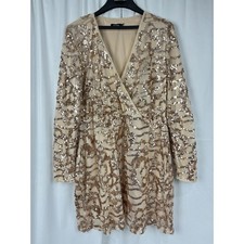 Boohoo Gold Metallic Sequin Concert Party Dress Sheer Mesh Gold Glam Baddie 16