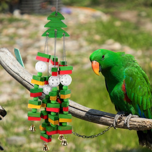 Wooden Parrot Chew Toy Hanging Bird Toy Christmas Tree Design - Afbeelding 9 van 12
