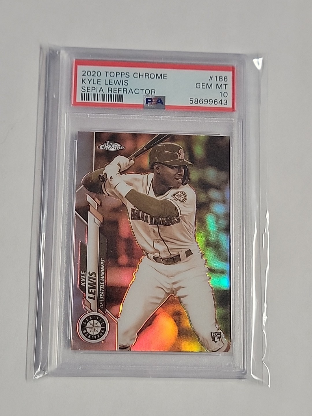 2020 Topps Chrome Kyle Lewis PSA 10 GEM MINT Sepia Refractor RC Mariners Card 
