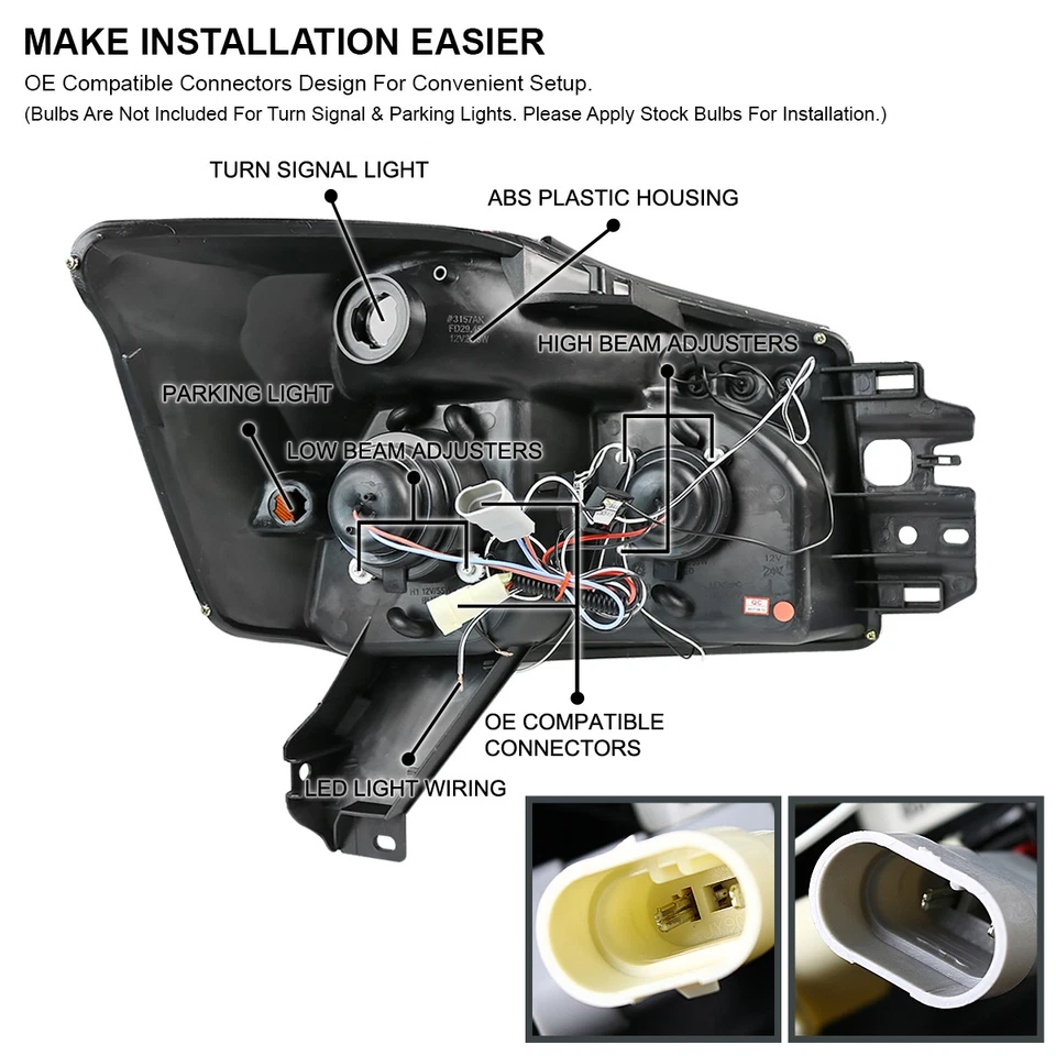 Jet Black Fits 2004-2015 Titan 2004-2007 Armada LED Halo Projector Headlights - Изображение 4 из 4