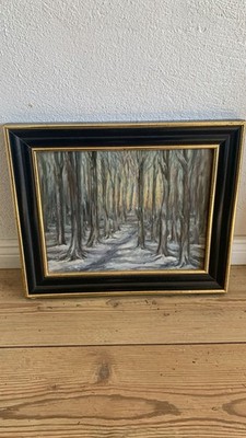 Orginal Ölgemälde ''Durch den Winterwald'', Öl auf Hartfaser 1986, 24x30 cm