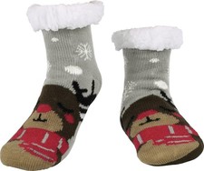 BenSorts Kids Girls Boys Slipper Socks Soft 4-7 Years, 1 Pair Grey Reindeer