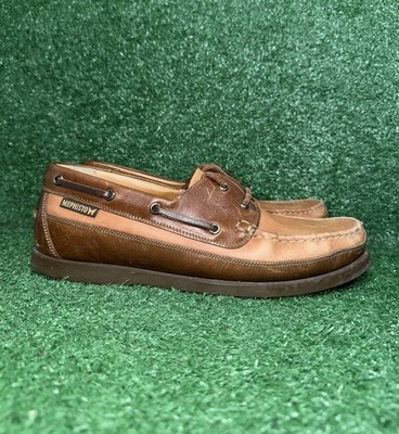 MEPHISTO Men Size 9.5 Brown Leather Hurrikan Boat Shoes Slip On Luxury Sneakers