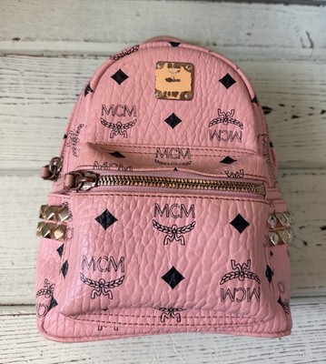 Authentic MCM Mini Backpack Visetos Studded Leather in Soft Pink
