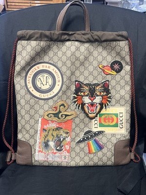 GUCCI SOFT GG SUPREME MONOGRAM DRAWSTRING BACKPACK EMBROIDERED