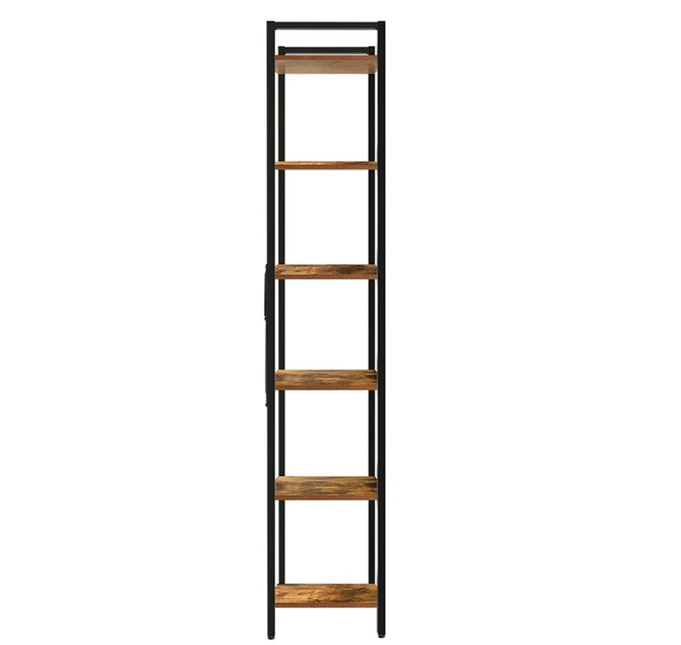 Narrow Wooden Shelf 6 Tier Rustic Rack Display Unit Metal Frame Storage Bookcase - Image 4 of 4