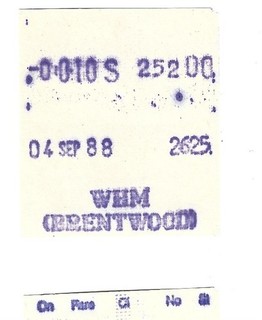 Bus Ticket WH M Coaches Brentwood Essex Almex