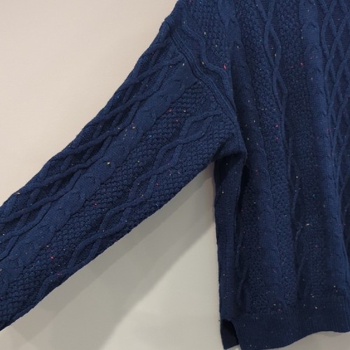 J Crew Donegal Cable Crewneck Sweater Navy Speckled size XL BJ858 Fisherman - Picture 4 of 9
