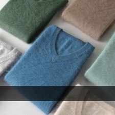 Autumn Winter Solid V-neck Casual Knit Pullovers Men Long Sleeve Warm Jumper