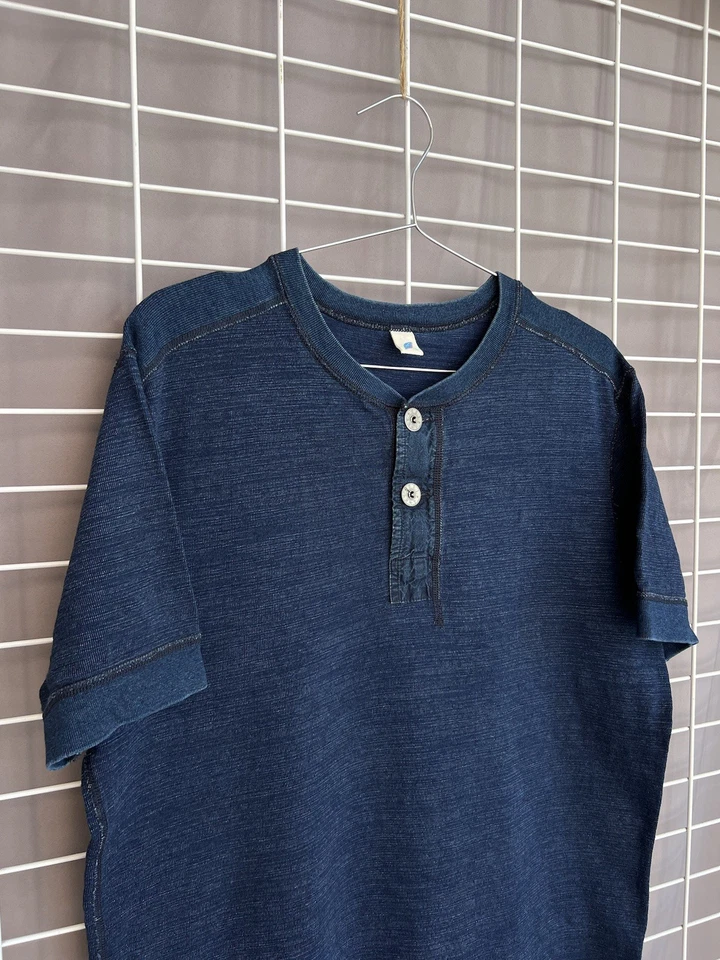 Camiseta Henley Tejida Azul Puro Japón Para Hombre Talla 3 o M/L Syoaiya Índigo Rara Foto 3 de 4