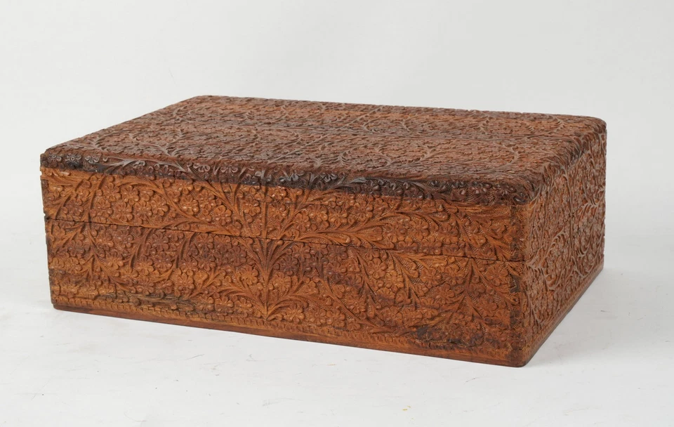 Ornate Rosewood Box 18 x 12 W x 6" Carved Mughal Chest Trunk Storage MSRP: $237 - Image 2 of 4